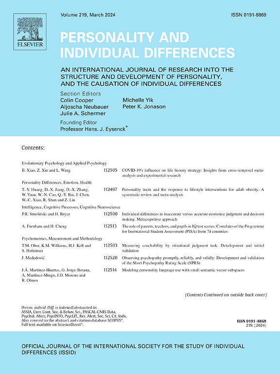 Go to journal home page - Personality and Individual Differences